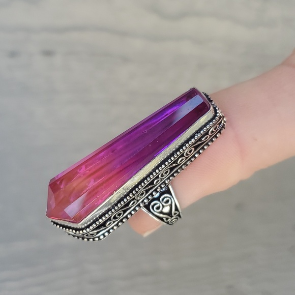 New Bi-Color Tourmaline 925 Silver Statement Ring. - Picture 9 of 10
